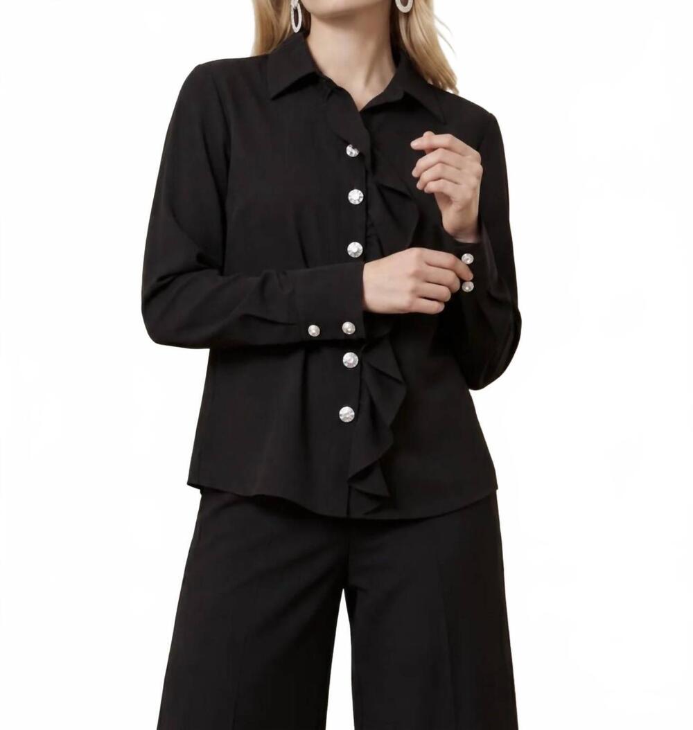 NEW BISHOP + YOUNG proper ruffle front blouse in noir